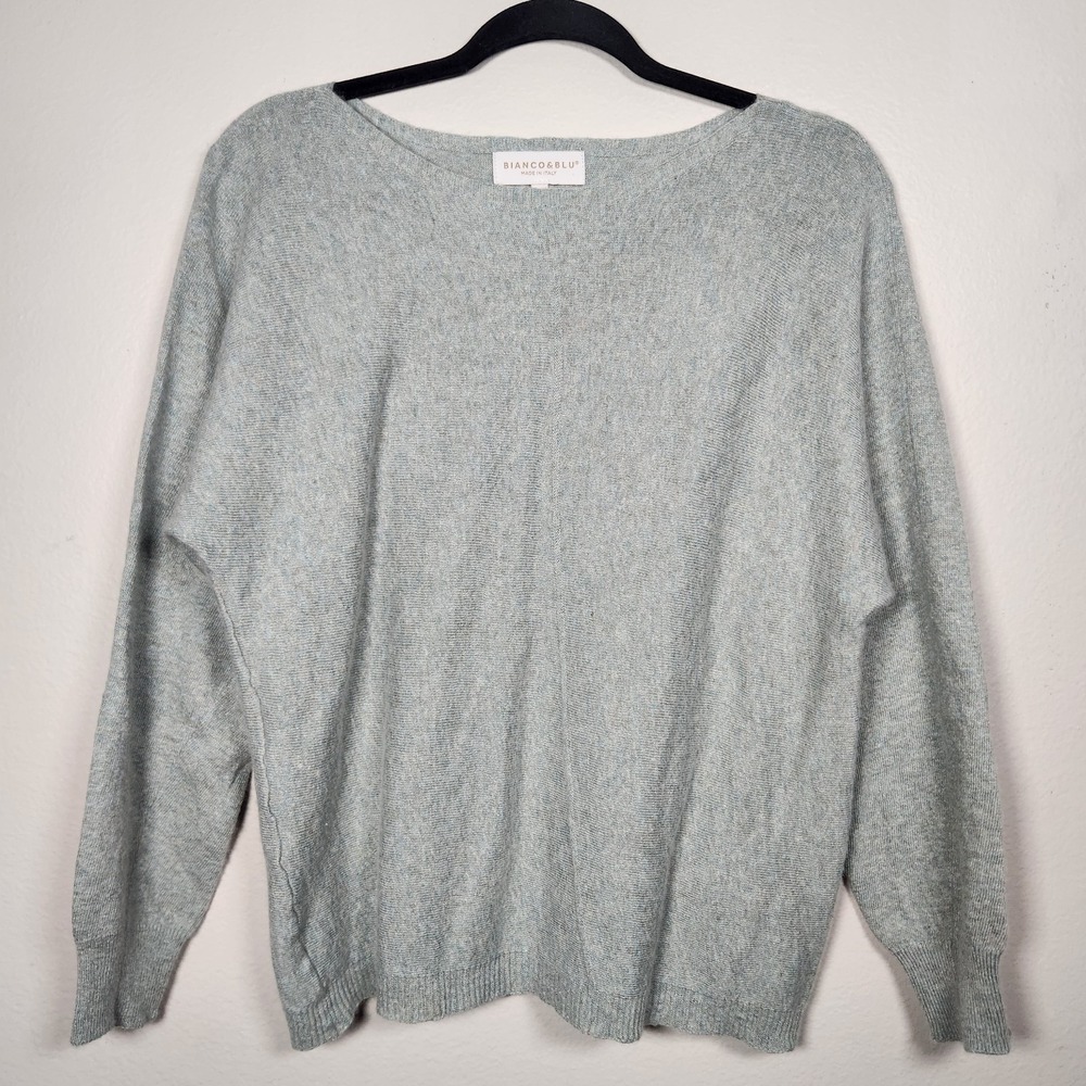 Bianco & Blu Women's XL Gray Cashmere Silk Sweater‎ Made in Italy Quiet Luxury